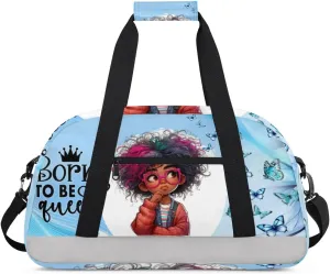 Duffle Bag African Girl Butterfly Glasses PersonalizedGym Bag Travel Bag Luggage Bag Waterproof Lightweight Sports for Dance Gymnastics Cheers Soccer Wrestling Hospital, for Weekender Overnight