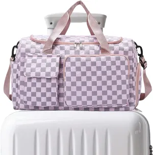 Duffle Bag for Travel | Large Storage Duffle Pack | Waterproof Plaid Travel Bag with Shoe Compartment for Camping Swimming Beach Swim Pool Sports Gym
