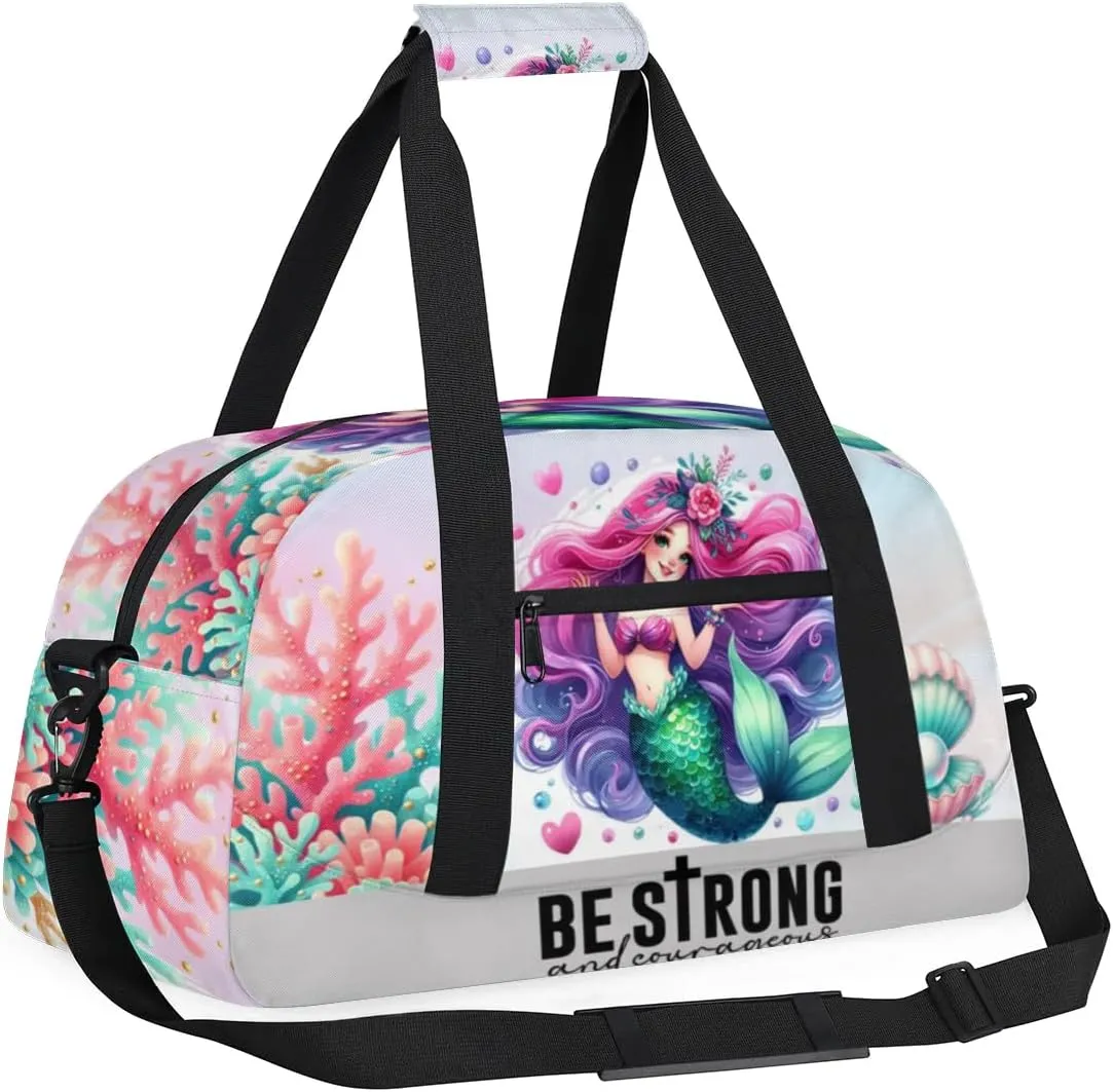 Duffle Bag Mermaid Shell Coral PersonalizedGym Bag Travel Bag Luggage Bag Waterproof Lightweight Sports for Dance Gymnastics Cheers Soccer Wrestling Hospital, for Weekender Overnight