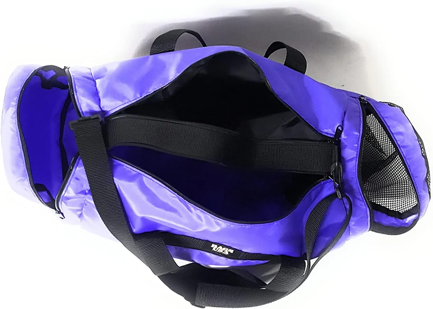 Duffle Bag Wet and Dry with One End Compartment Mesh, Front Pocket, Made In USA (Purple)
