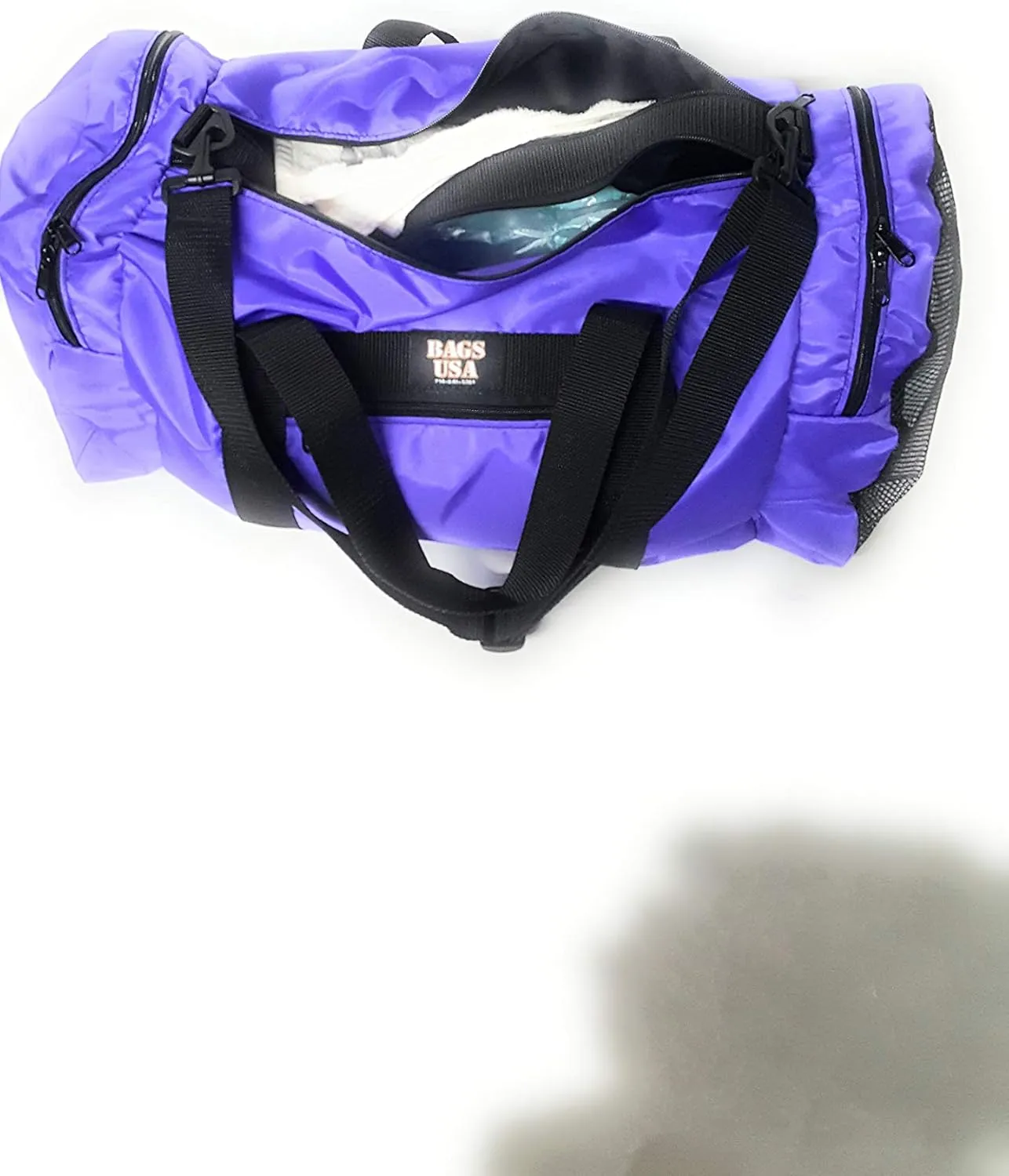 Duffle Bag Wet and Dry with One End Compartment Mesh, Front Pocket, Made In USA (Purple)
