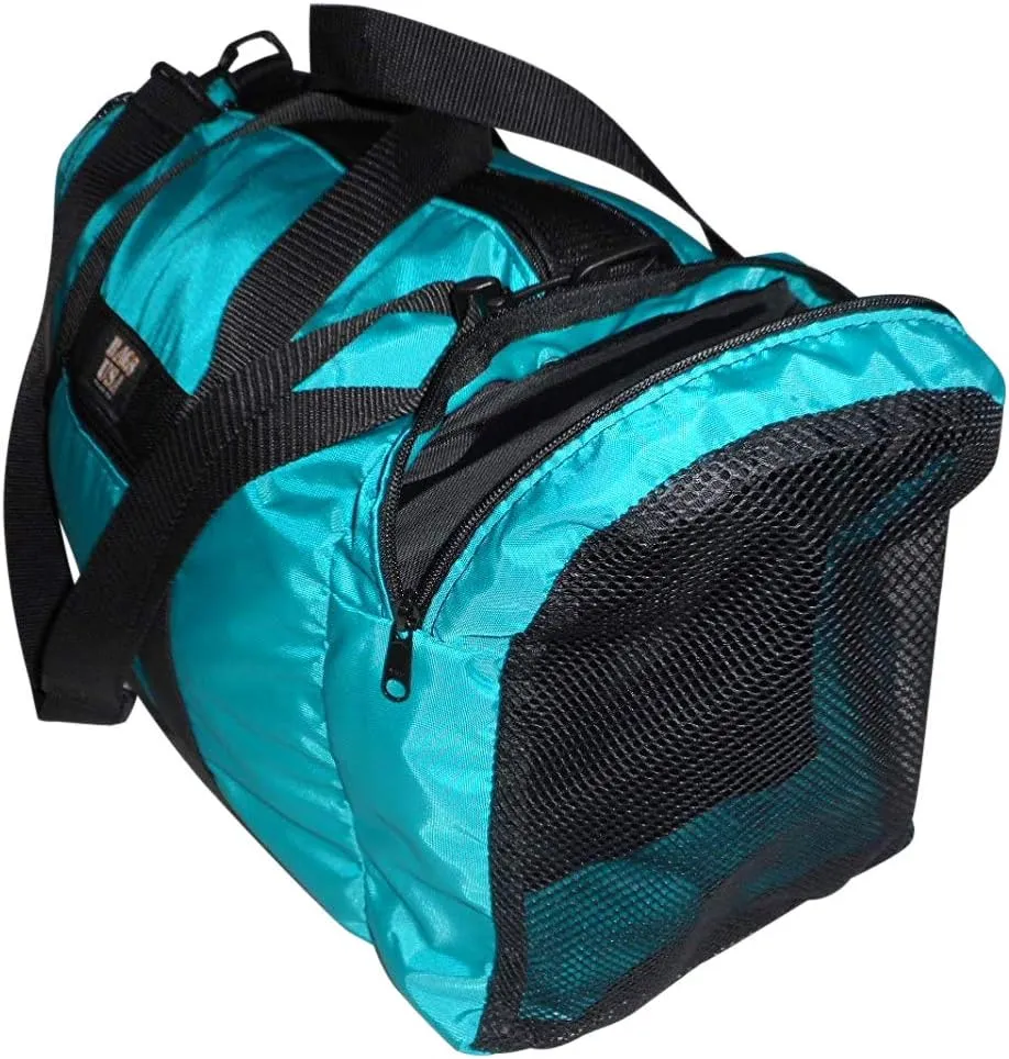 Duffle Bag Wet and Dry with One End Compartment Mesh, Front Pocket, Made In USA (Turquoise)