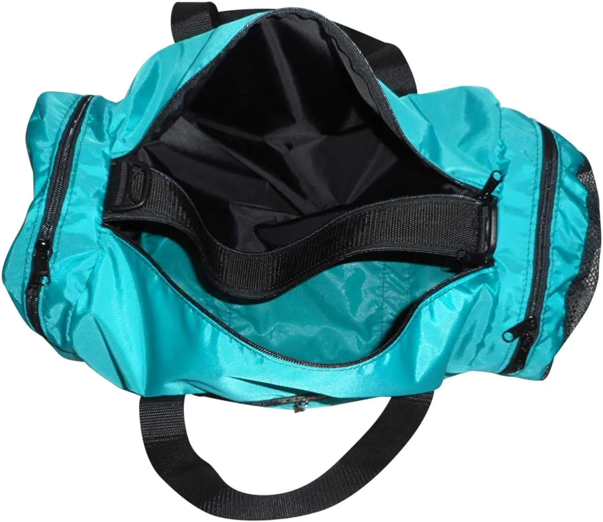 Duffle Bag Wet and Dry with One End Compartment Mesh, Front Pocket, Made In USA (Turquoise)