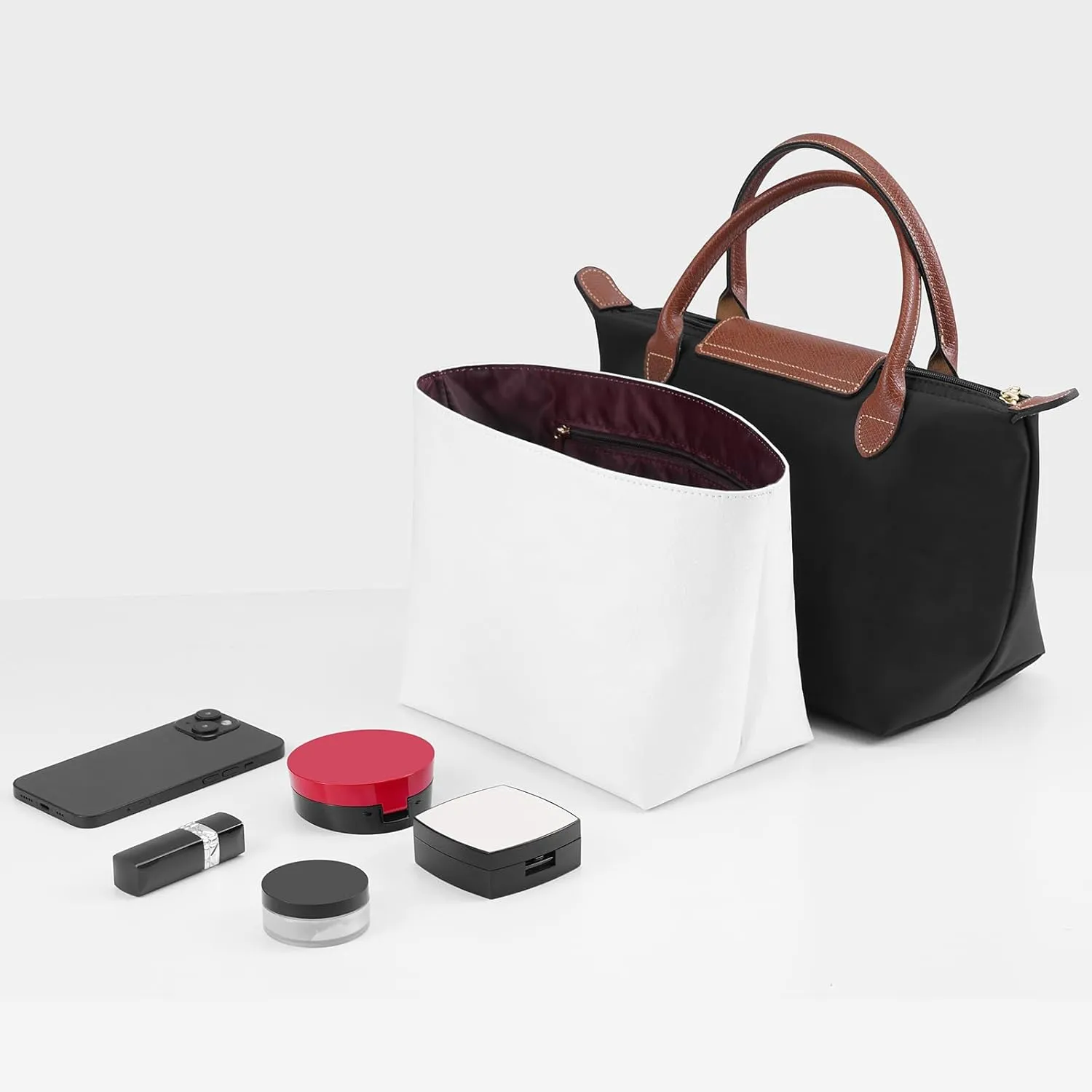 DuPont Paper Purse Organizer insert for Longchamp Le Pliage M Handbag Insert (Red, Medium)