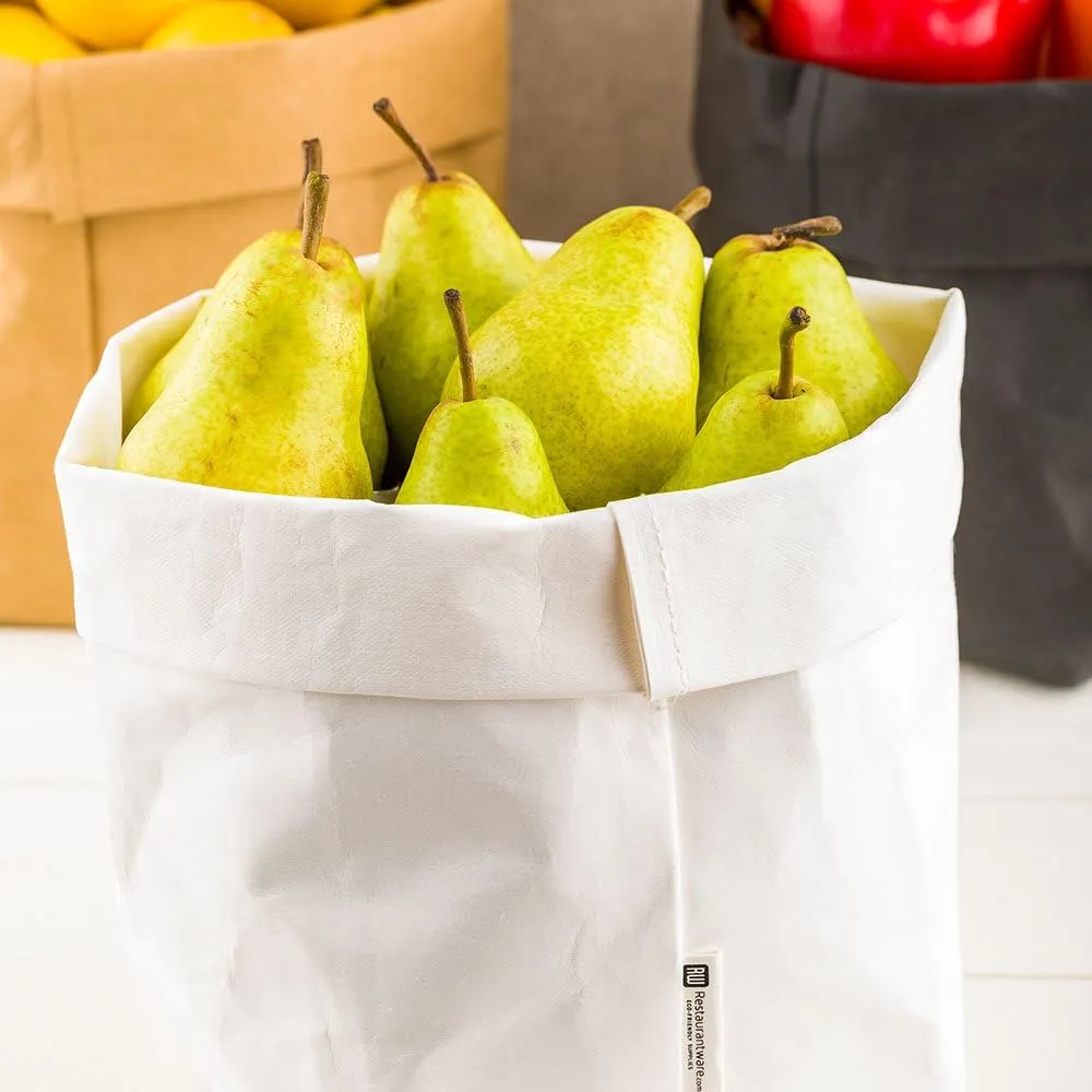 DuraLux 6.3 x 9.8 Inch Washable Grocery Bag, 1 Heavy-Duty Paper Bag Flower Pot - Reusable, Store Produce Or Plants, White Paper Eco-Friendly Shopping Bag, For Organizing Pantries Or Kitchens