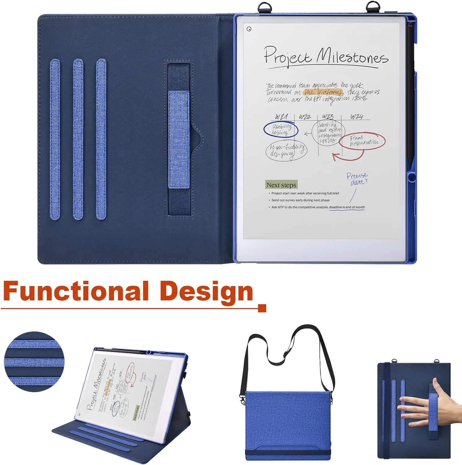 E NET-CASE Case for Remarkable Paper Pro, 360 Degree Rotating Stand Cover with Pen Holder/Hand Strap/Carrying Shoulder Strap & Auto Sleep/Wake for Remarkable Paper Pro 11.8" 2024 Released (Blue)
