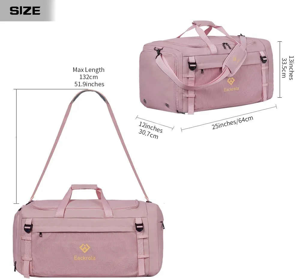 Eackrola Large Sports Gym Bag, Travel Duffel bag with Wet Pocket & Shoes Compartment for men women, 65L, Lightweight
