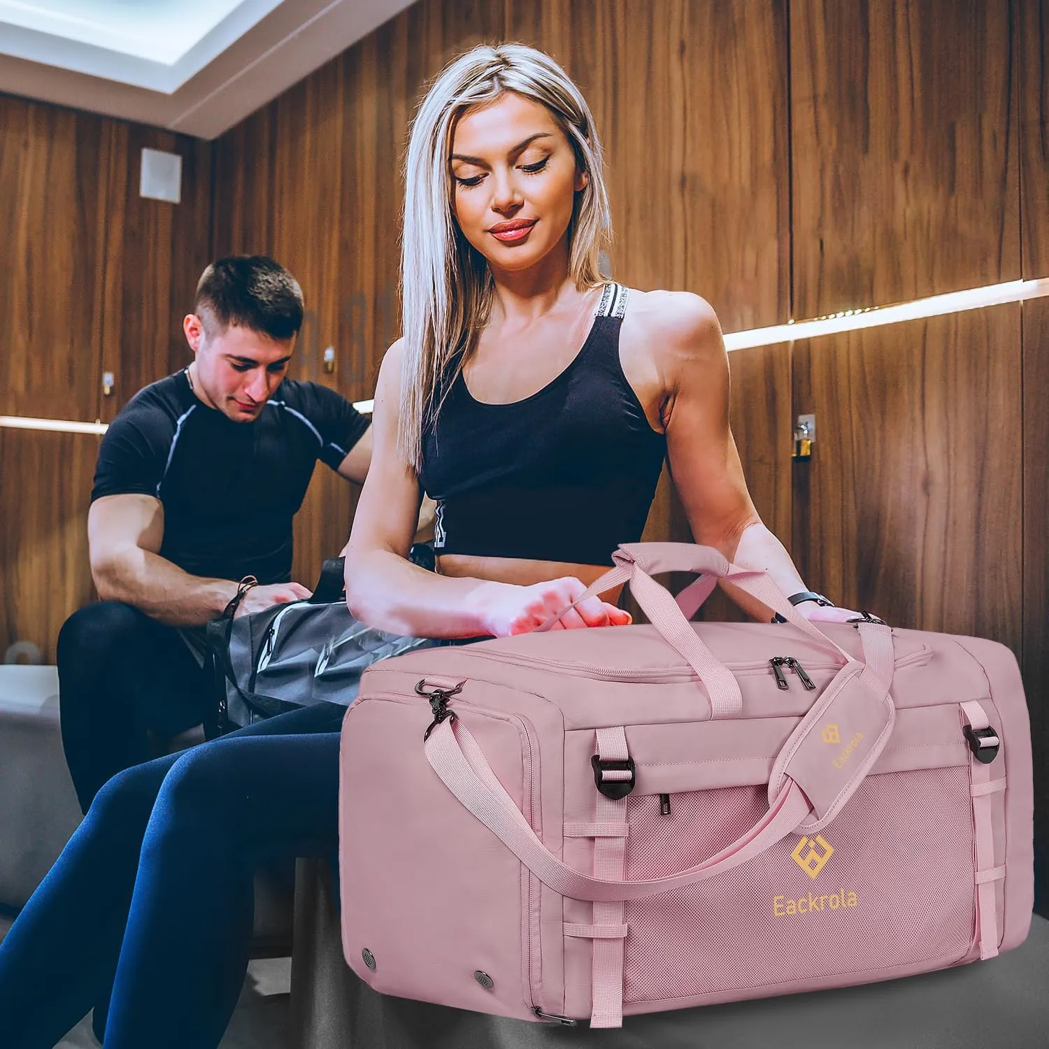 Eackrola Large Sports Gym Bag, Travel Duffel bag with Wet Pocket & Shoes Compartment for men women, 65L, Lightweight