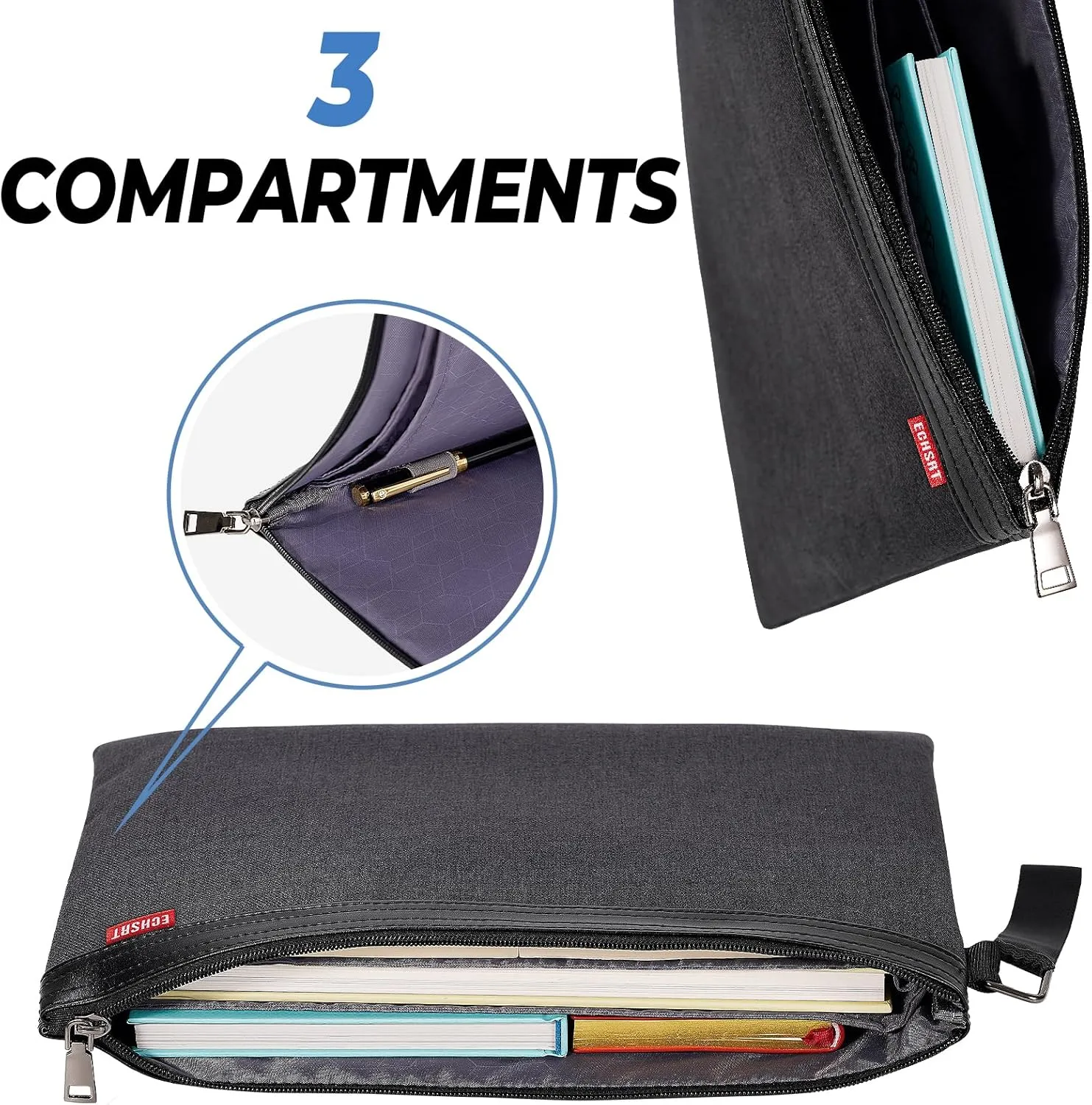 ECHSRT File Folder Document Organizer for Travel, Document Bag Zipper Pouch for Men & Women Black