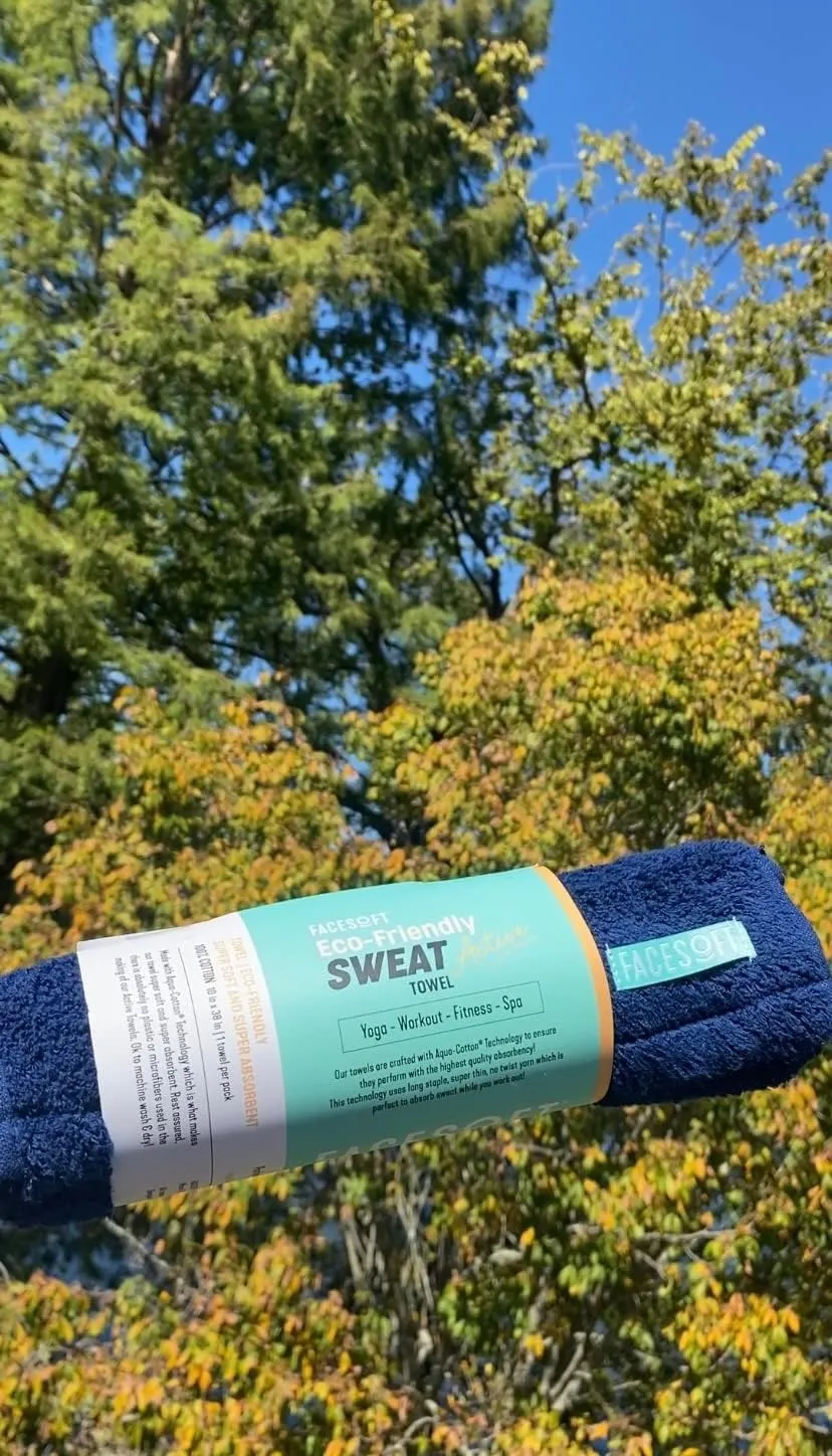 Eco Sweat Active Towel - Soft and Absorbent Cotton Exercise No Synthetic Microfibers or Plastics Perfect for Gym, Exercise, Fitness, Sports, Yoga Navi 1 Pc, Navy, 10x38 in, (I0138976)