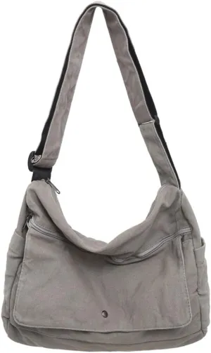 Economical Cotton Canvas Tote Bag,Women Hobo Shoulder Bag Crossbody Handbag with 3 External Pocket,Zipper Closure