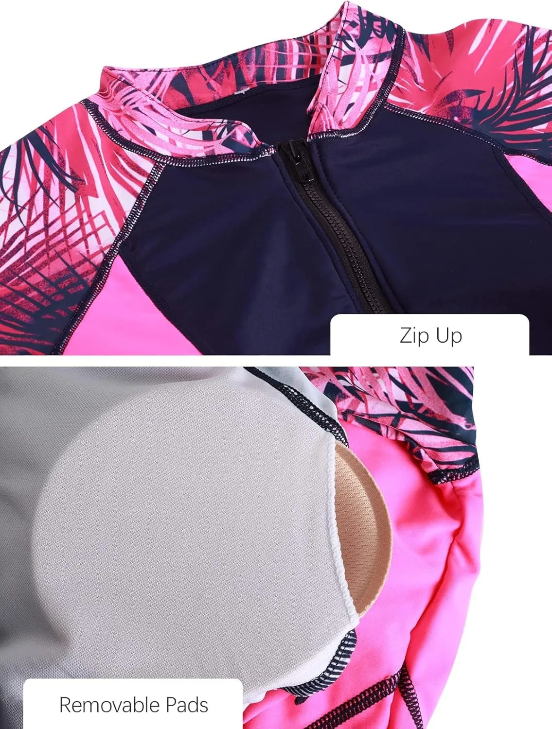 ECUPPER Women Long Sleeve One Piece Swimsuit Boyleg Zipper Rash Guard Bathing Suit Coverage Surfing Swimwear Built in Bra