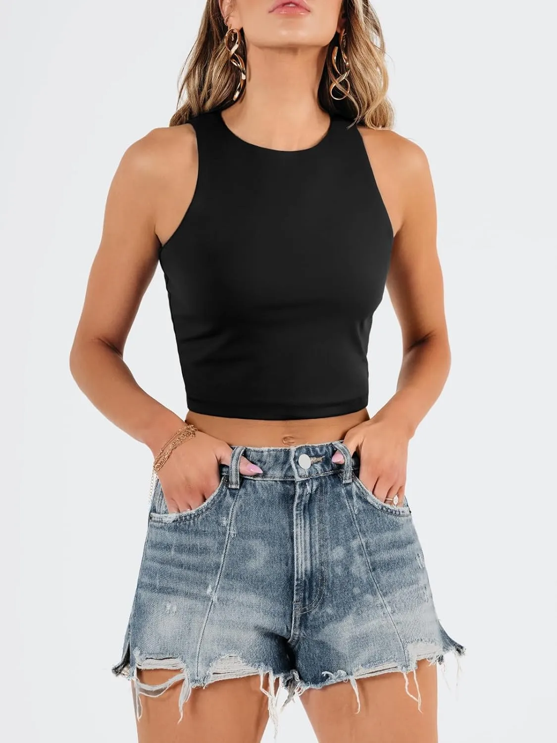 EFAN Womens Sexy Sleeveless Double Lined Crop Tops Workout Cute Tight Racerback Tank Tops Summer Clothes Teen Girls 2025