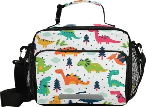 Eionryn Adorable Pattern with Funny Dinosaurs in Cartoon Lunch Bags Jurassic Cartoon Dinosaur Animals Lunch Box Insulated Cooler Bag Reusable Tote Shoulder Bag for Outdoor Picnic Meal Office