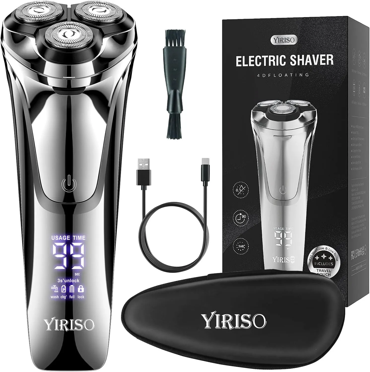 Electric Razor for Men, Men’s Electric Shavers, Wet & Dry Shaver with Pop-up Trimmer, USB-C Rechargeable Waterproof Portable Shaver with LCD Display/Travel Organizer/Travel Lock Ideal Men Gift