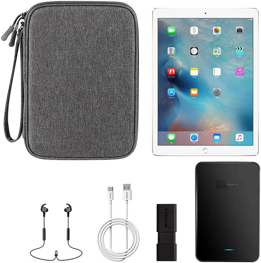 Electronic Organizer Large Travel Cable Organizer Bag for Tablet, Phone, Hard Drives, Cables, Charger, USB, SD Card,Power Bank (Double Layer, Dark Grey)