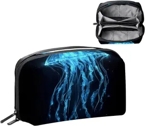 Electronics Organizer, Glowing Jellyfish Dark Ocean Small Travel Cable Organizer Carrying Bag, Compact Tech Case Bag for Electronic Accessories, Cords, Charger, USB, Hard Drives