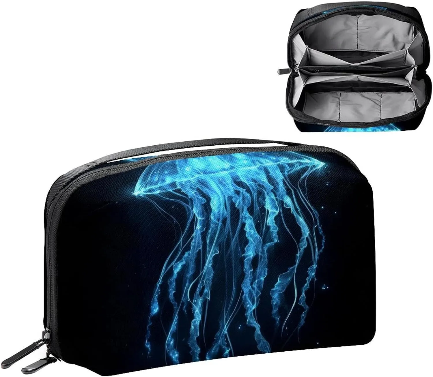 Electronics Organizer, Glowing Jellyfish Dark Ocean Small Travel Cable Organizer Carrying Bag, Compact Tech Case Bag for Electronic Accessories, Cords, Charger, USB, Hard Drives