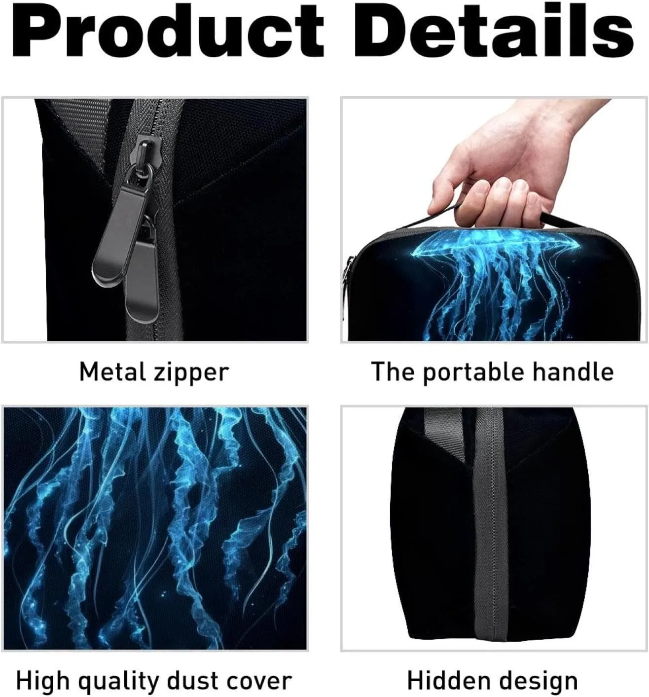 Electronics Organizer, Glowing Jellyfish Dark Ocean Small Travel Cable Organizer Carrying Bag, Compact Tech Case Bag for Electronic Accessories, Cords, Charger, USB, Hard Drives