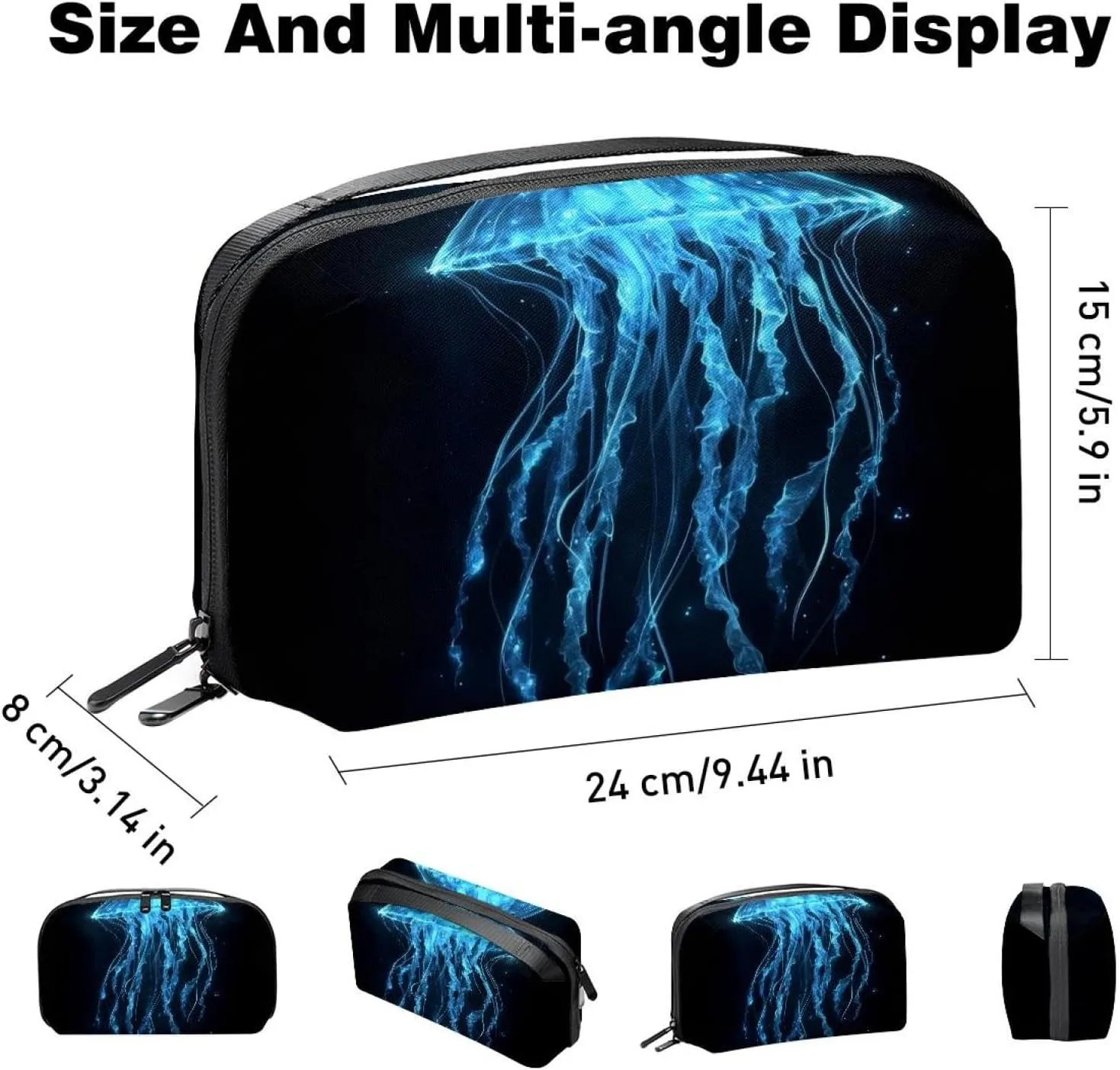 Electronics Organizer, Glowing Jellyfish Dark Ocean Small Travel Cable Organizer Carrying Bag, Compact Tech Case Bag for Electronic Accessories, Cords, Charger, USB, Hard Drives