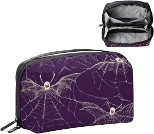 Electronics Organizer, Halloween Spider Web and Bat Purple Pattern Small Travel Cable Organizer Carrying Bag, Compact Tech Case Bag for Electronic Accessories, Cords, Charger, USB, Hard Drives