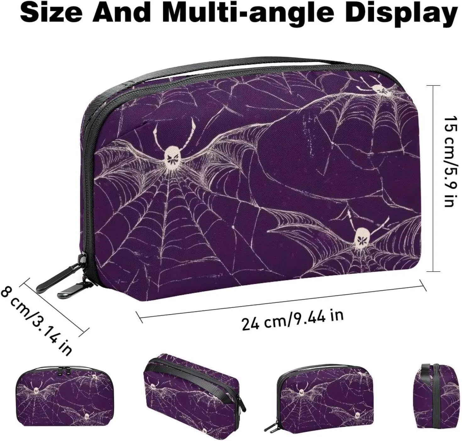 Electronics Organizer, Halloween Spider Web and Bat Purple Pattern Small Travel Cable Organizer Carrying Bag, Compact Tech Case Bag for Electronic Accessories, Cords, Charger, USB, Hard Drives