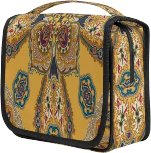 Elegant Palace Embroidery Travel Toiletry Bag for Women Portable Waterproof Travel Makeup Bag with Hanging Hook Makeup Cosmetic Organizer for Travel Business Trip Camping Bathroom