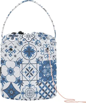 ElliTarr Crochet Bag Yarn Bag with Handle Portable Knitting Project Bag Travel Yarn Storage Organizer Holder Case Blue Ceramic Tile