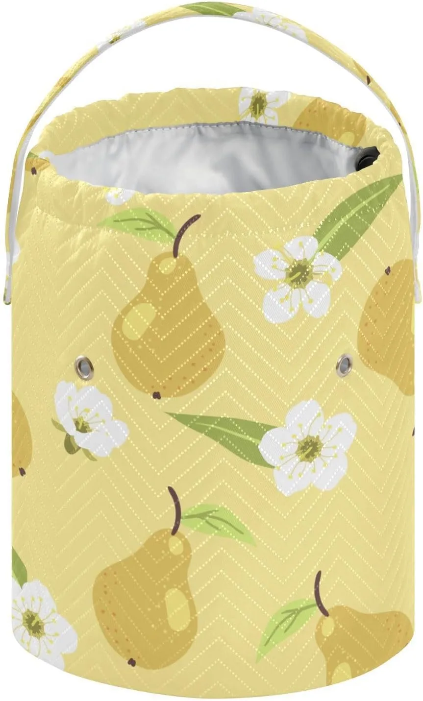 ElliTarr Crochet Bag Yarn Bag with Handle Portable Knitting Project Bag Travel Yarn Storage Organizer Holder Case Yellow Pear and Floral White