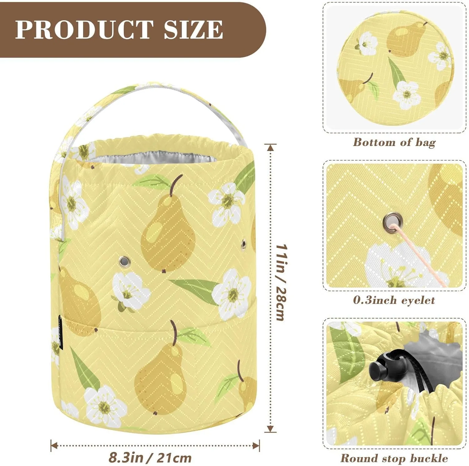 ElliTarr Crochet Bag Yarn Bag with Handle Portable Knitting Project Bag Travel Yarn Storage Organizer Holder Case Yellow Pear and Floral White