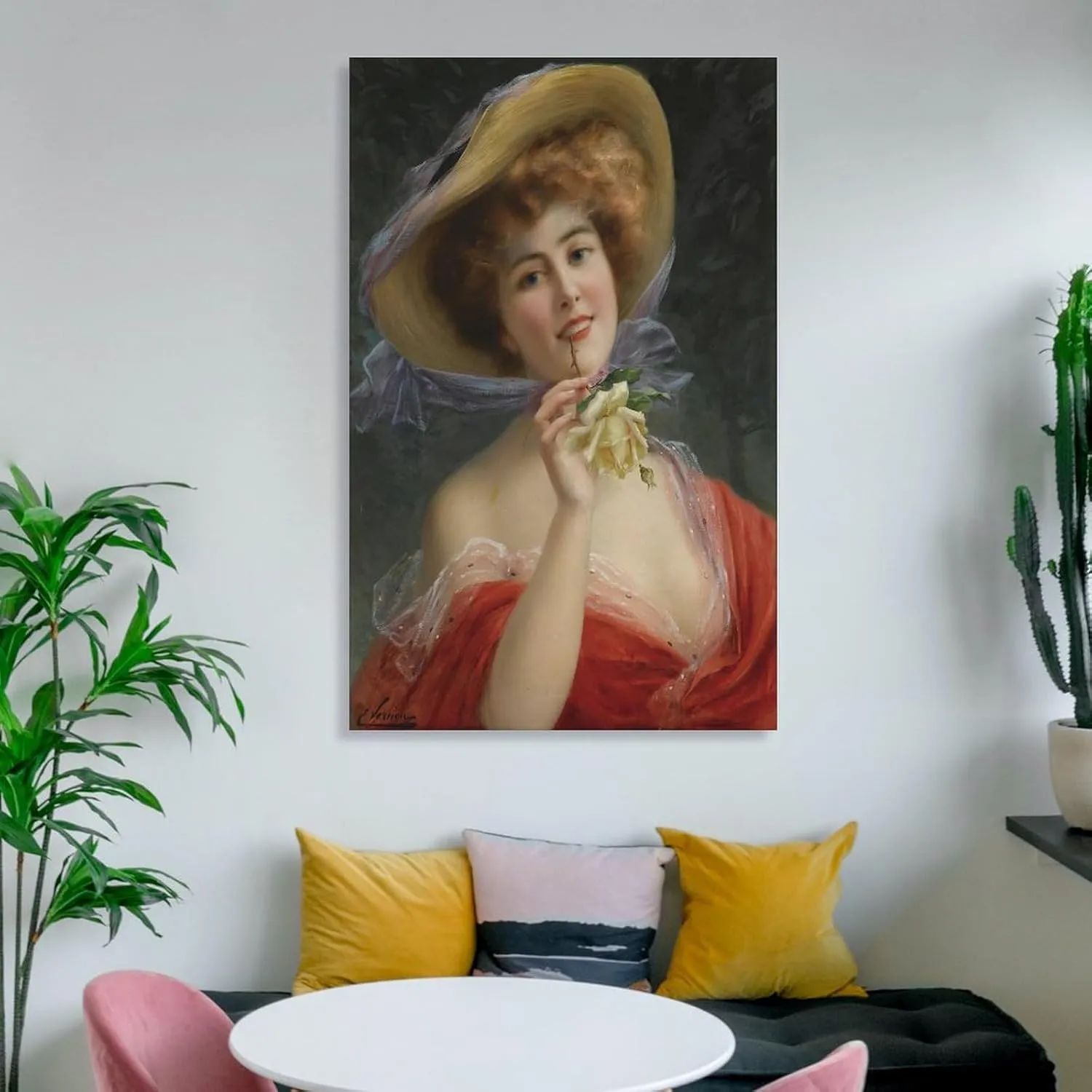 Emile Vernon Fille A La Rose Jaune Picture Print Canvas Poster Wall Paint Art Posters Decor Modern Home Artworks Gift Idea 08x12inch(20x30cm)