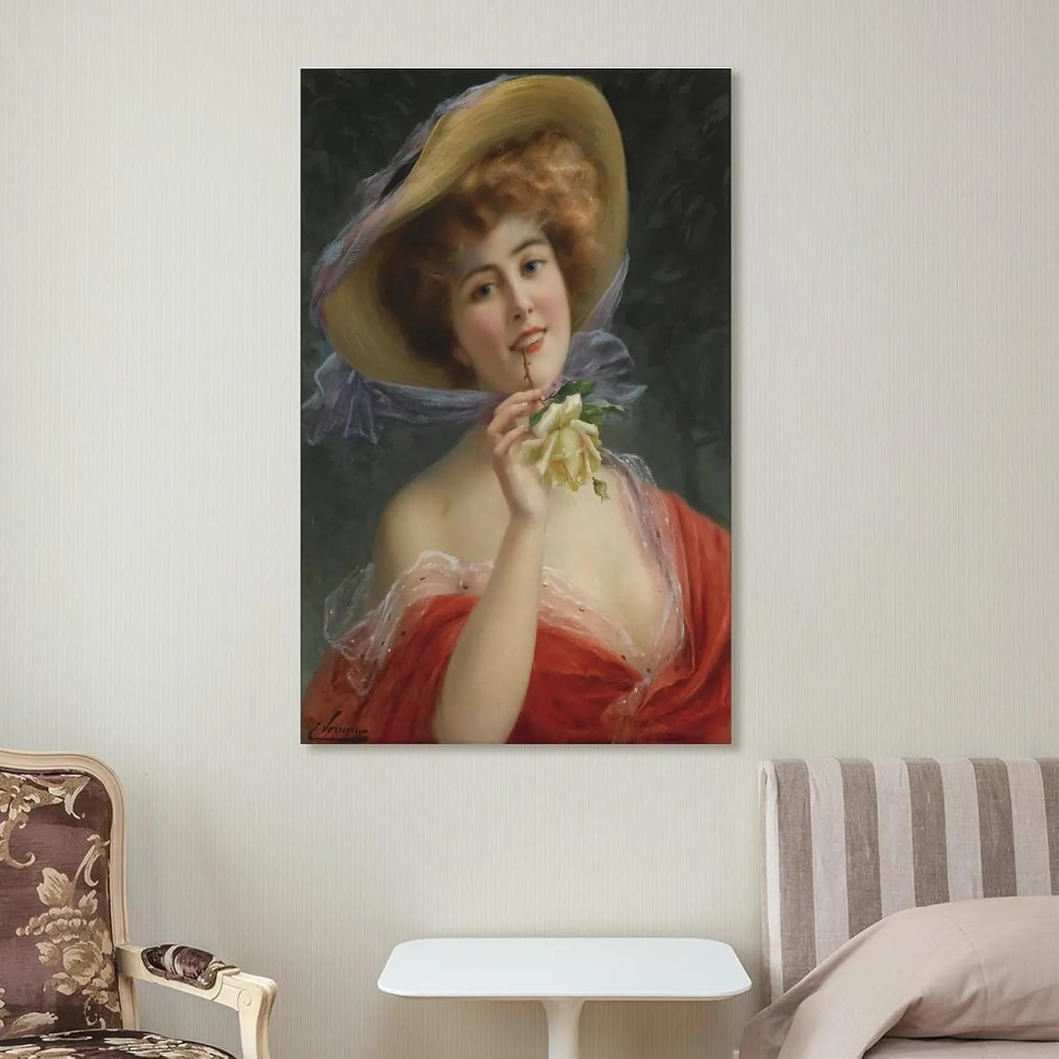 Emile Vernon Fille A La Rose Jaune Picture Print Canvas Poster Wall Paint Art Posters Decor Modern Home Artworks Gift Idea 08x12inch(20x30cm)
