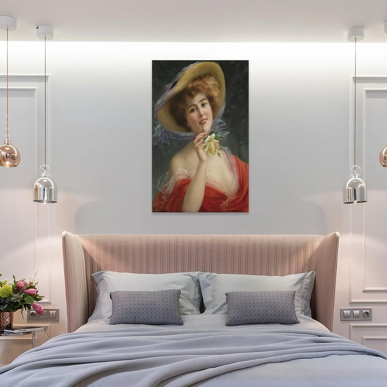 Emile Vernon Fille A La Rose Jaune Picture Print Canvas Poster Wall Paint Art Posters Decor Modern Home Artworks Gift Idea 08x12inch(20x30cm)
