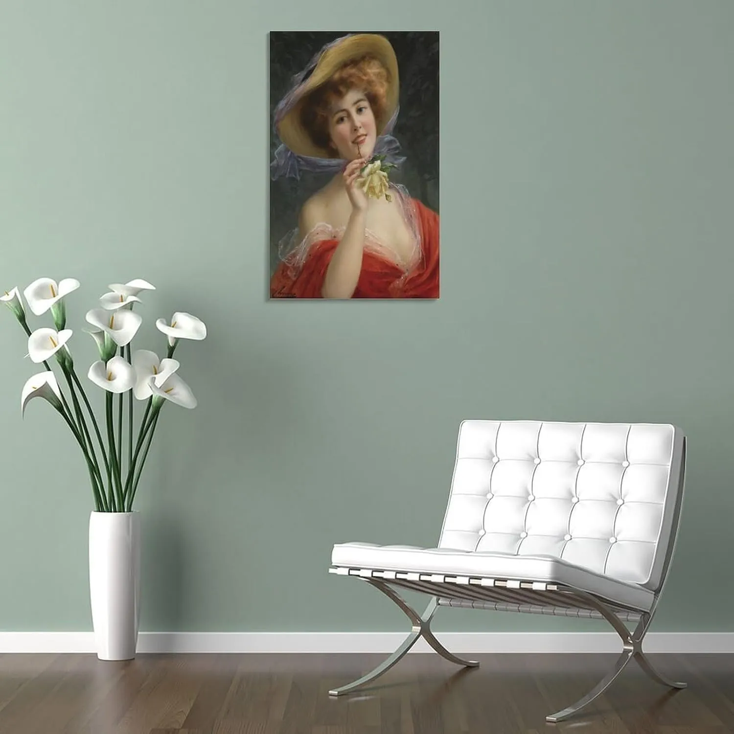 Emile Vernon Fille A La Rose Jaune Picture Print Canvas Poster Wall Paint Art Posters Decor Modern Home Artworks Gift Idea 08x12inch(20x30cm)