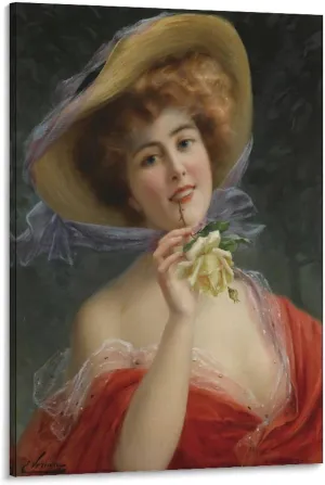 Emile Vernon Fille A La Rose Jaune Picture Print Canvas Poster Wall Paint Art Posters Decor Modern Home Artworks Gift Idea 08x12inch(20x30cm)