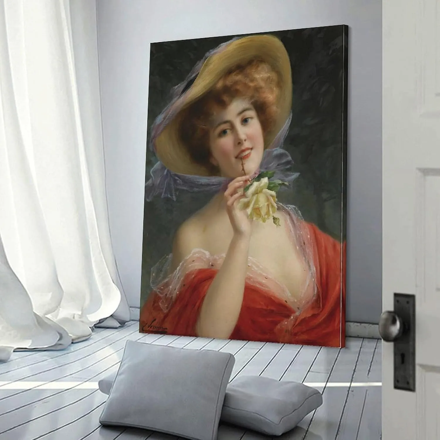 Emile Vernon Fille A La Rose Jaune Picture Print Canvas Poster Wall Paint Art Posters Decor Modern Home Artworks Gift Idea 08x12inch(20x30cm)