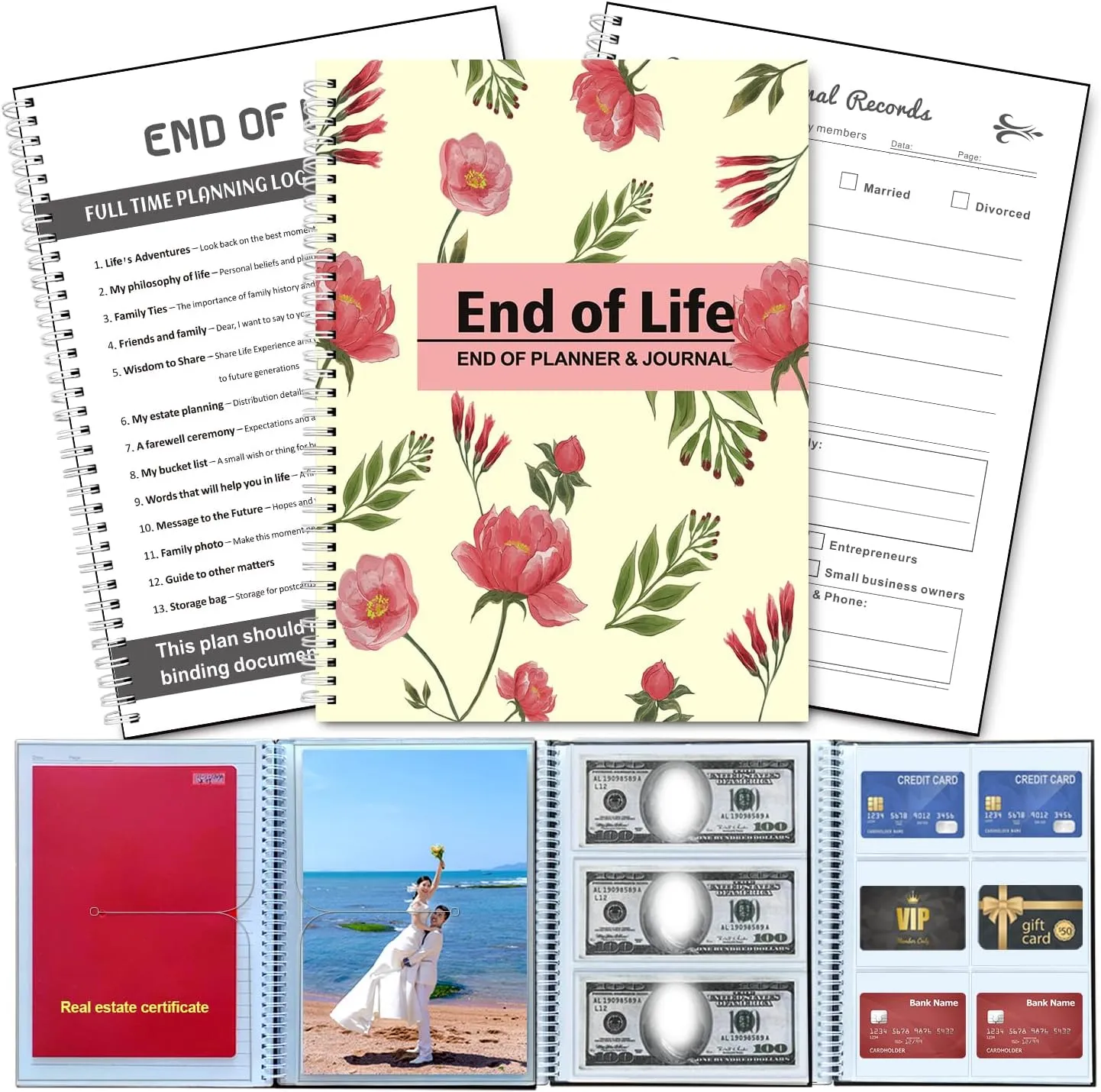 End of Life Planner Organizer Notebook, If I Die Binder Organizer, With Storage Bag for Cards, Envelopes, Photos, Im Dead Now What Planner, Final Will Arrangements Workbook Guide (Beige)