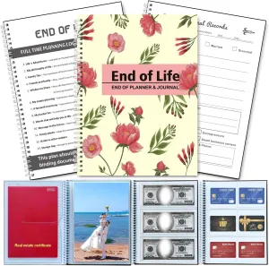 End of Life Planner Organizer Notebook, If I Die Binder Organizer, With Storage Bag for Cards, Envelopes, Photos, Im Dead Now What Planner, Final Will Arrangements Workbook Guide (Beige)