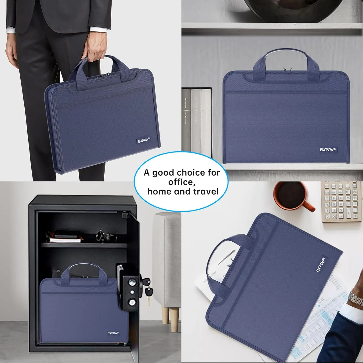 ENGPOW Accordion File Organizer,Fireproof Expanding File Folder with Multi Pockets,13 Pockets Document Organizer with Handle & Labels,Portable Home Travel Safe Storage Folder for Letter A4 Files,Blue