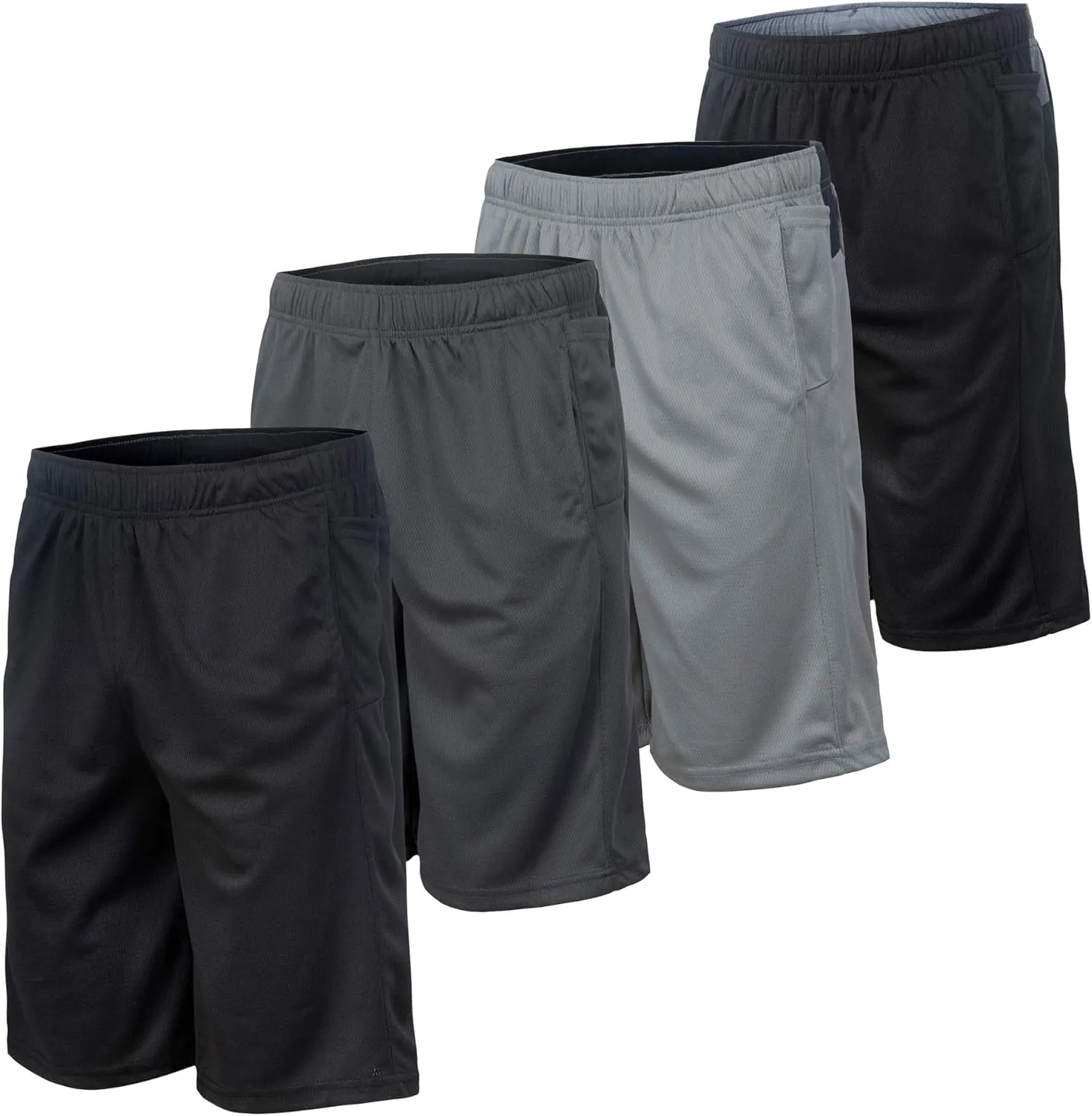 Essential Elements 4 Pack: Men's Dry-Fit Sweat Resistant Active Athletic Performance Shorts