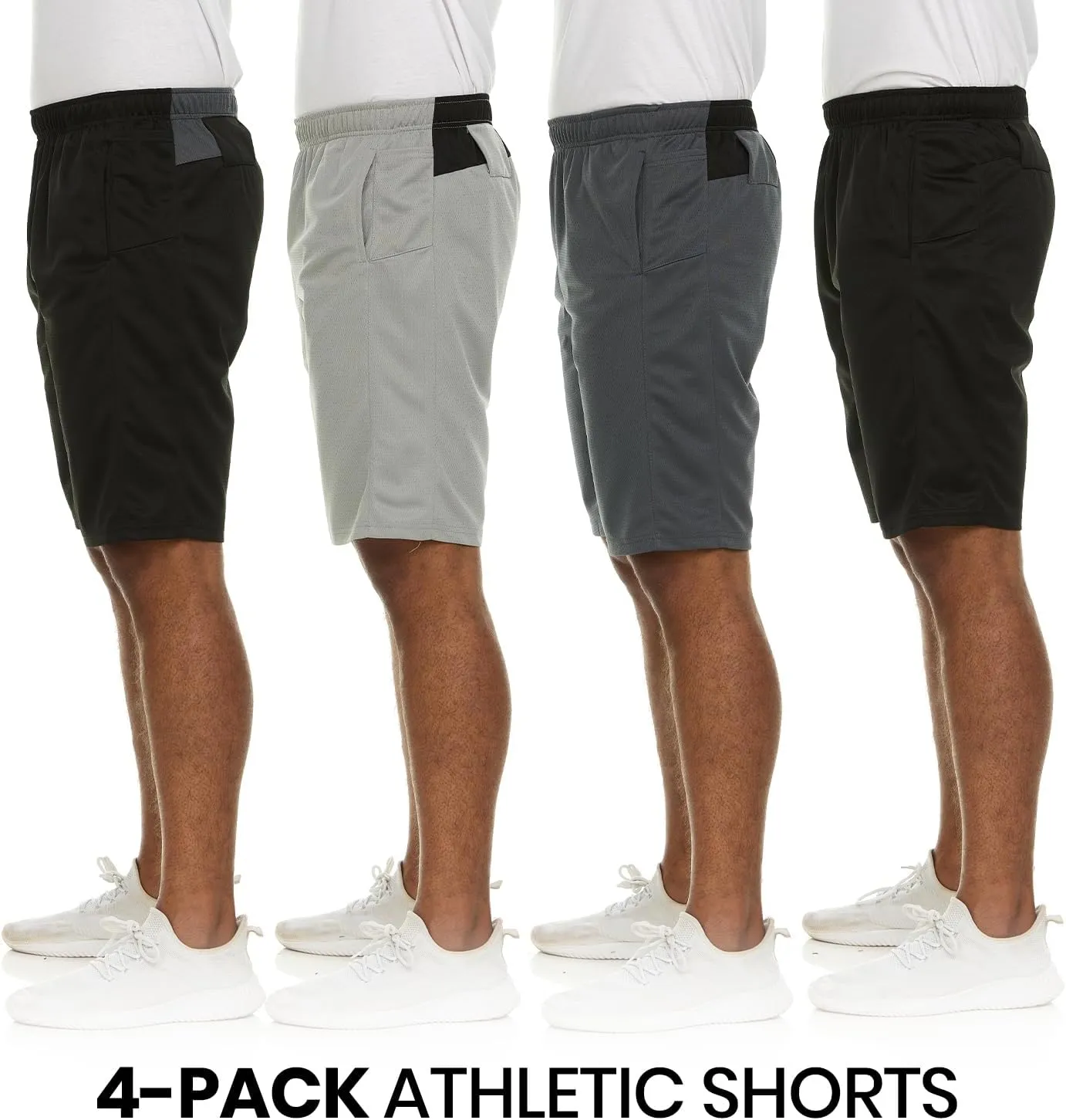 Essential Elements 4 Pack: Men's Dry-Fit Sweat Resistant Active Athletic Performance Shorts