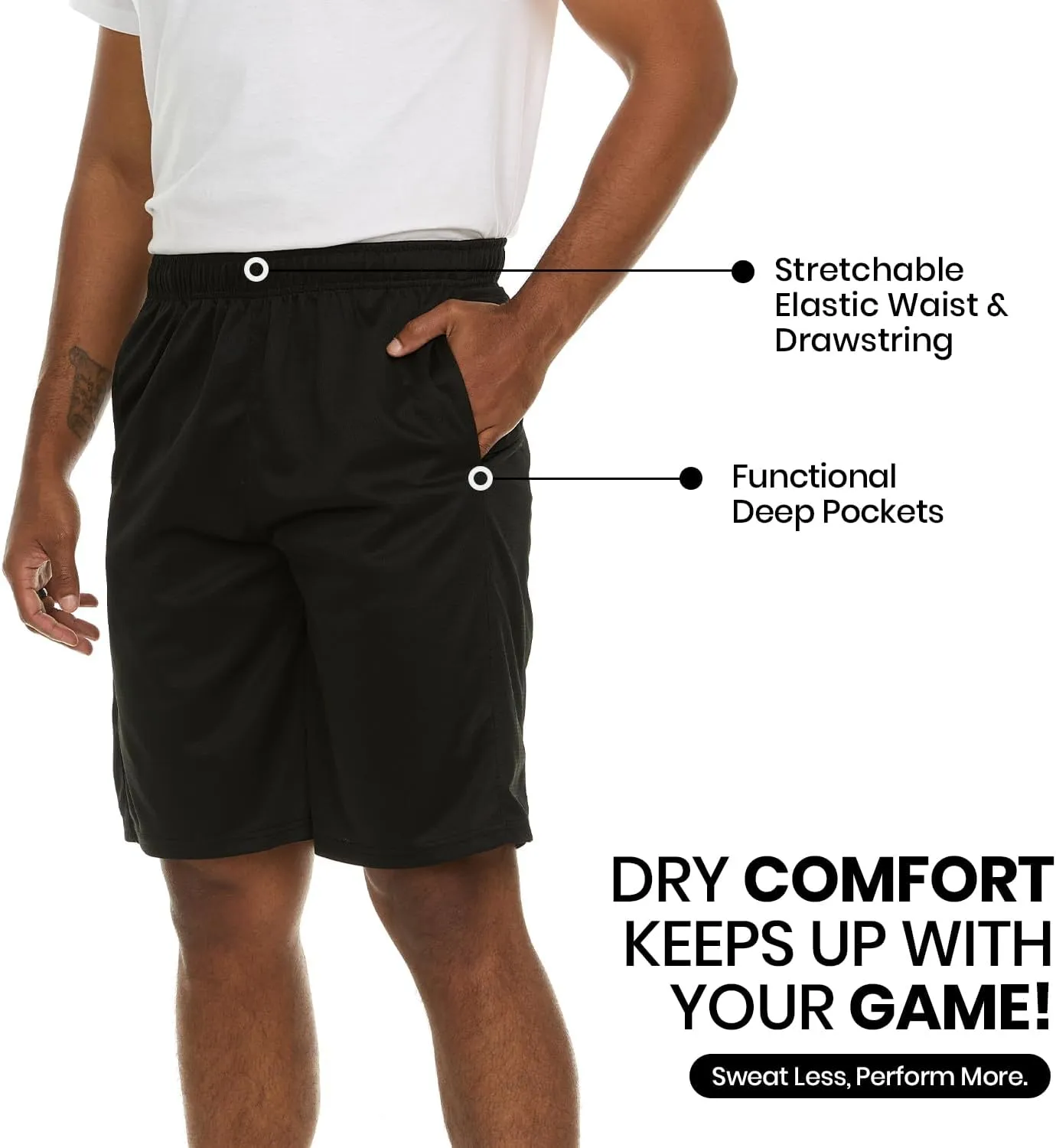 Essential Elements 4 Pack: Men's Dry-Fit Sweat Resistant Active Athletic Performance Shorts