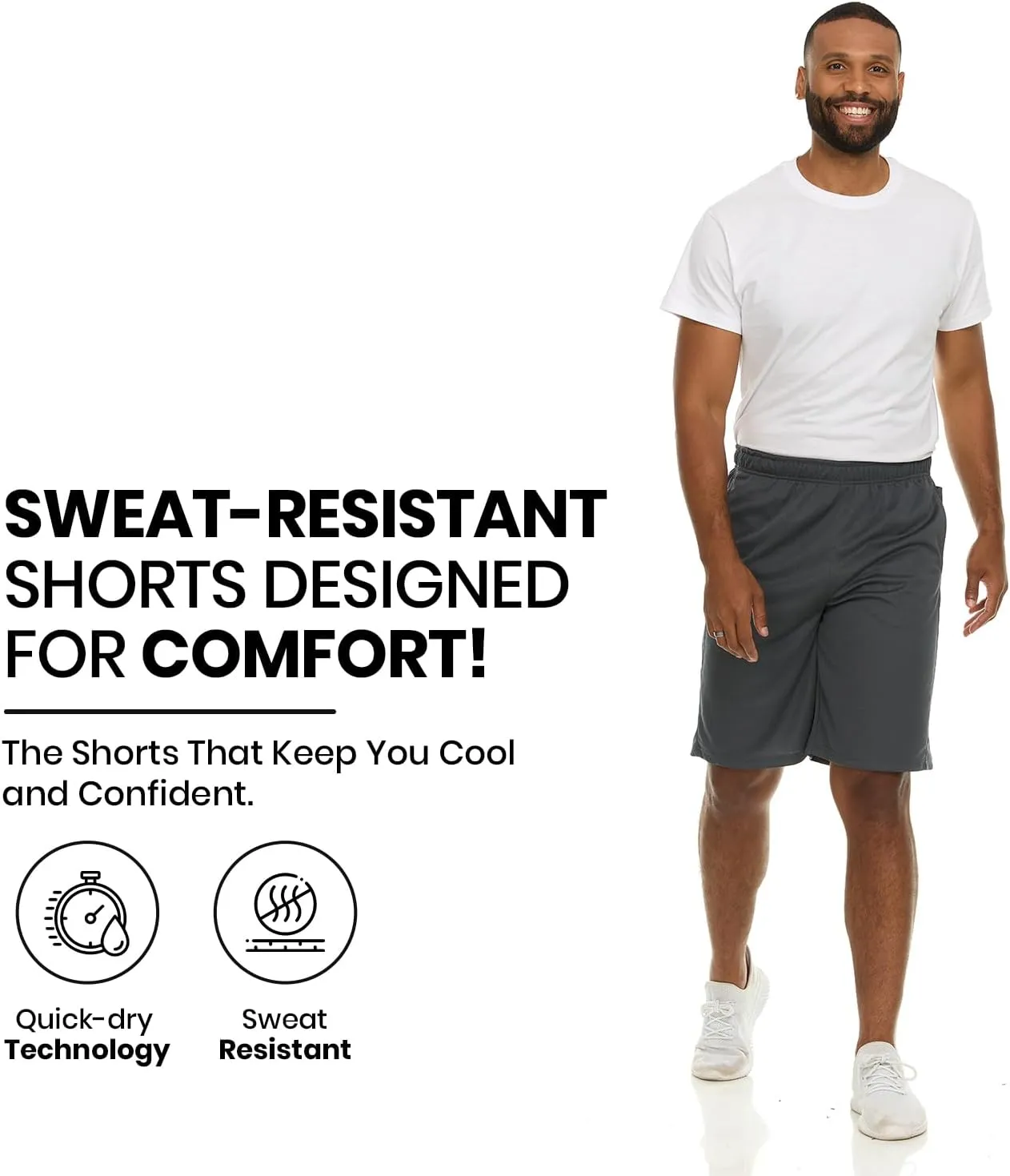 Essential Elements 4 Pack: Men's Dry-Fit Sweat Resistant Active Athletic Performance Shorts