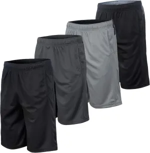 Essential Elements 4 Pack: Men's Dry-Fit Sweat Resistant Active Athletic Performance Shorts