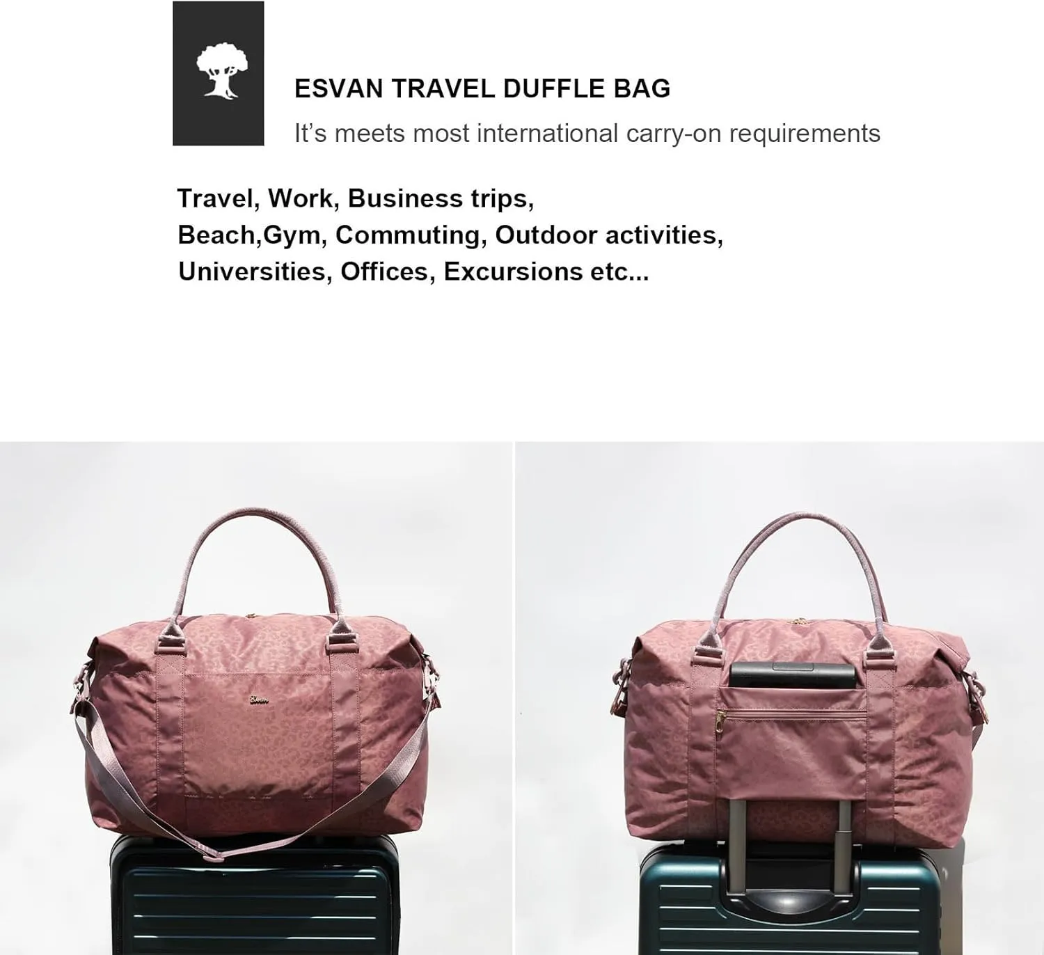 ESVAN Travel Tote Duffel Gym Bag,Weekender Overnight Carry-on Tote Crossbody Bag with Wet Pocket and Trolley Sleeve Upgraded