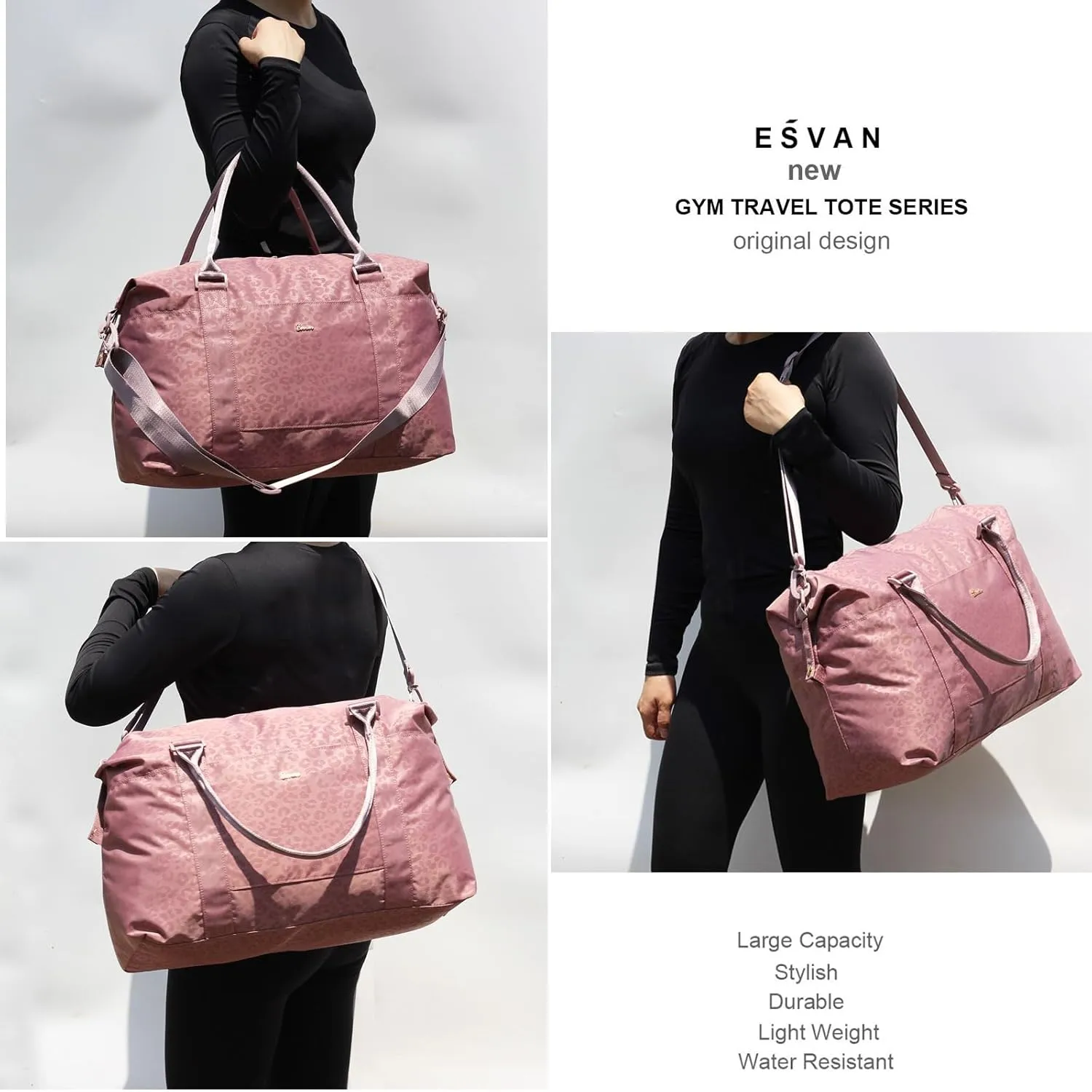 ESVAN Travel Tote Duffel Gym Bag,Weekender Overnight Carry-on Tote Crossbody Bag with Wet Pocket and Trolley Sleeve Upgraded