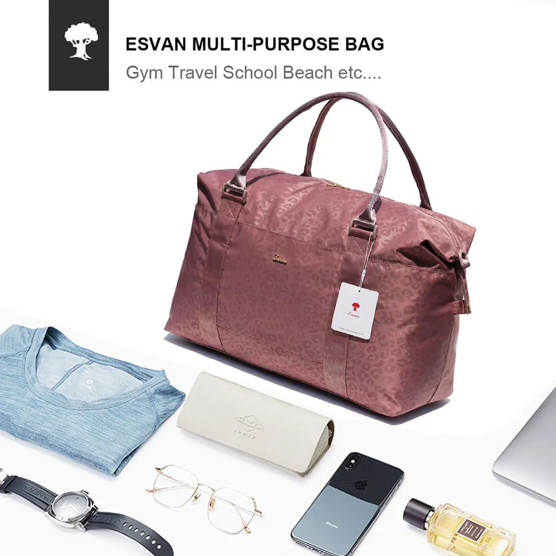 ESVAN Travel Tote Duffel Gym Bag,Weekender Overnight Carry-on Tote Crossbody Bag with Wet Pocket and Trolley Sleeve Upgraded