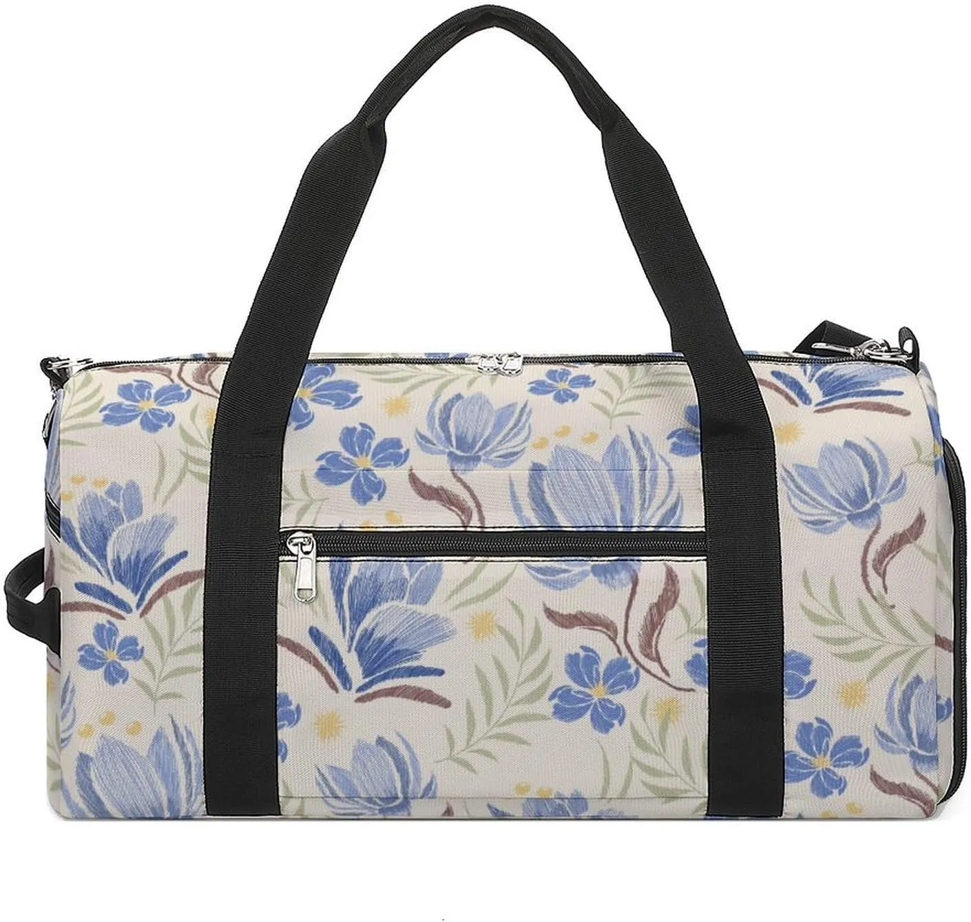Ethnic Oriental Pastel Blue Flowers Fitness Large Gym Bag for Unisex with Shoe Compartment & Wet Pocket