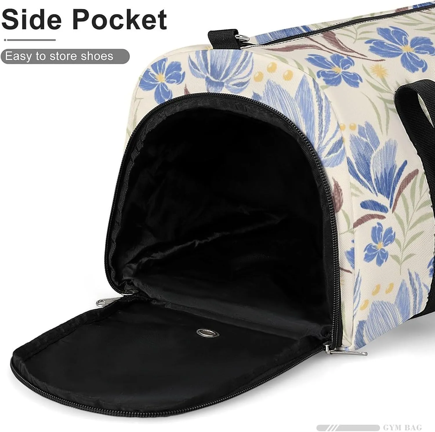 Ethnic Oriental Pastel Blue Flowers Fitness Large Gym Bag for Unisex with Shoe Compartment & Wet Pocket