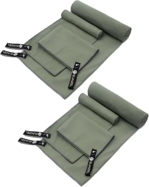 Eunzel 2 Set Quick Dry Camping Towel, Microfiber Travel Towel Super Absorbent Fast Drying Towel for Camping, Beach, Gym, Backpacking & Swimming(Two 3-Piece Towel Sets, Army Green)